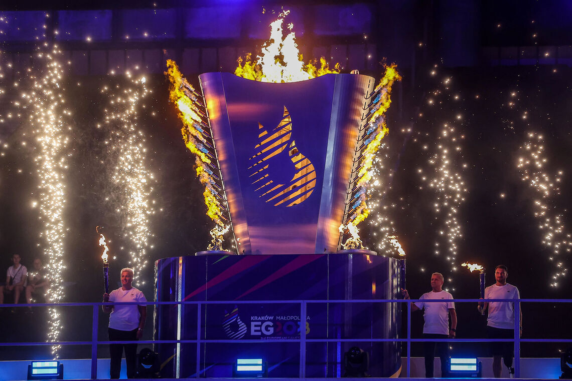 The cauldron at the 2023 European Games in Krakow.