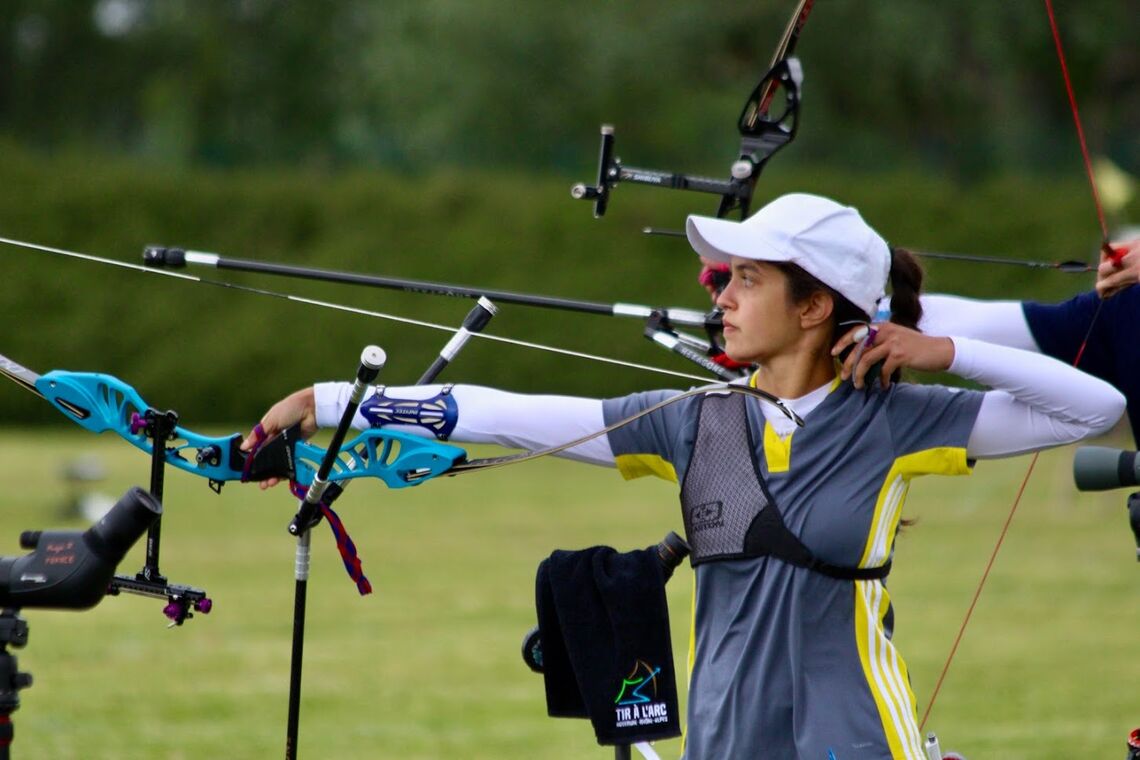 Audrey Adiceom shooting at the tirals for cadets and juniors