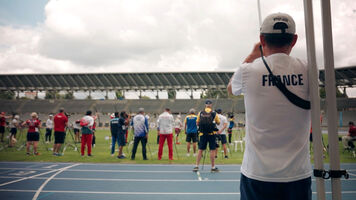Oh Seok Tek coaches during the Hyundai Archery World Cup stage in Paris.