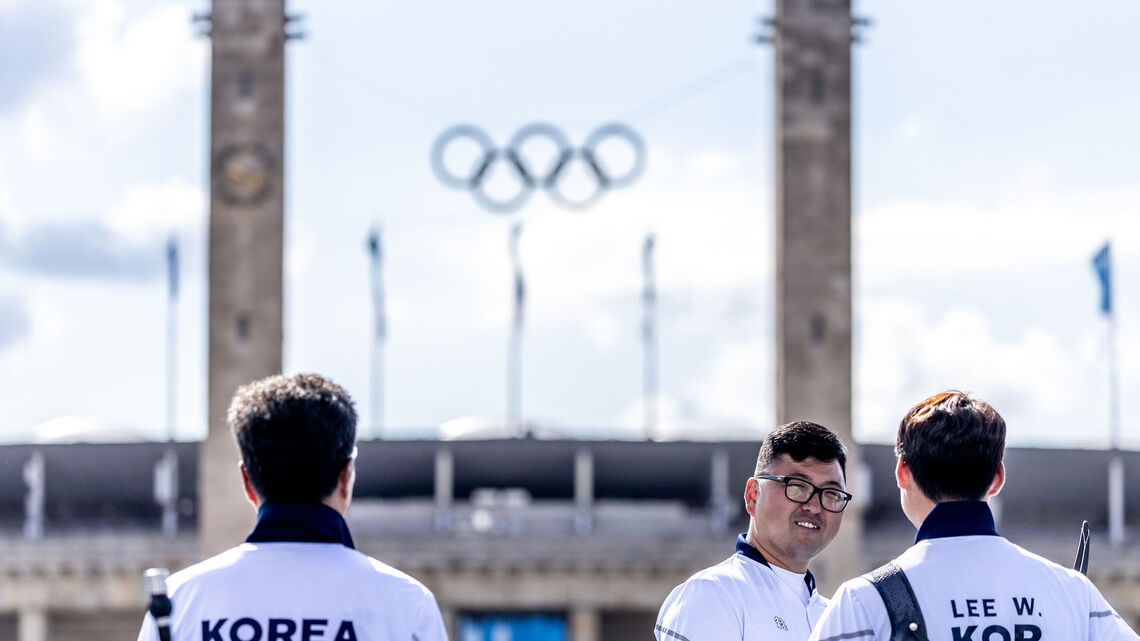 The Olympic rings at the primary qualifier in Berlin.