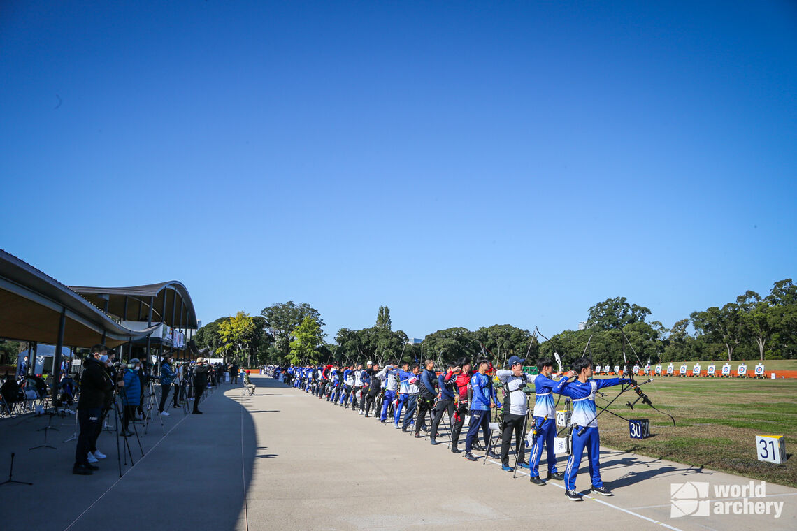 Archers shoot at Japanese trials in November 2021.