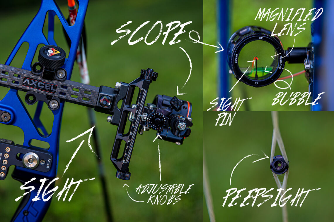 Annotated picture of a compound sight.