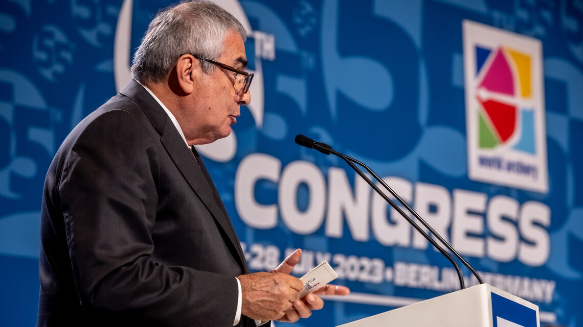 World Archery President Prof Dr Ugur Erdener at Congress 2023.