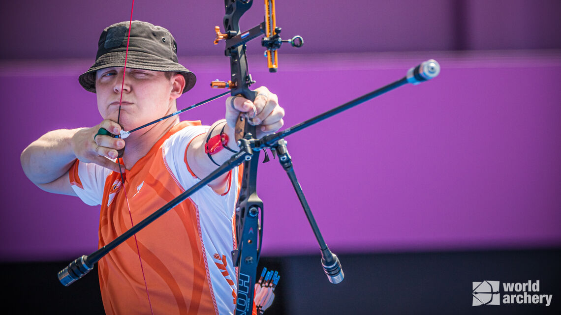 Sjef van den Berg shoots at the Tokyo 2020 Olympic Games.