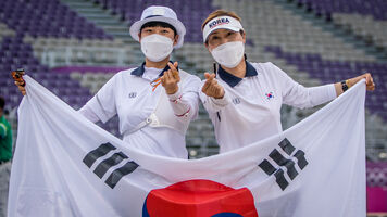 An San celebrates individual gold at the Tokyo 2020 Olympic Games.