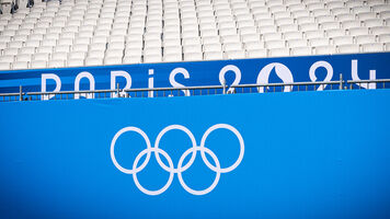The Olympic rings at Paris 2024.