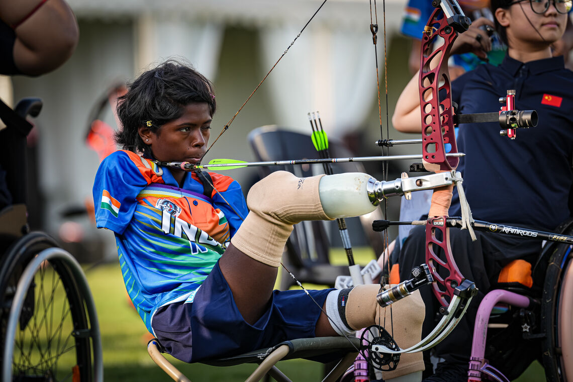 Payal Nag shooting at 2026 Para Archery Indian Championships.