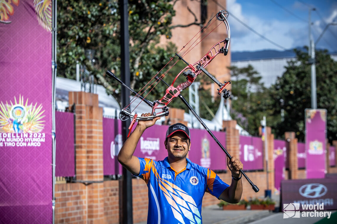 Abhishek Verma compound men’s stage winner in Medellin.