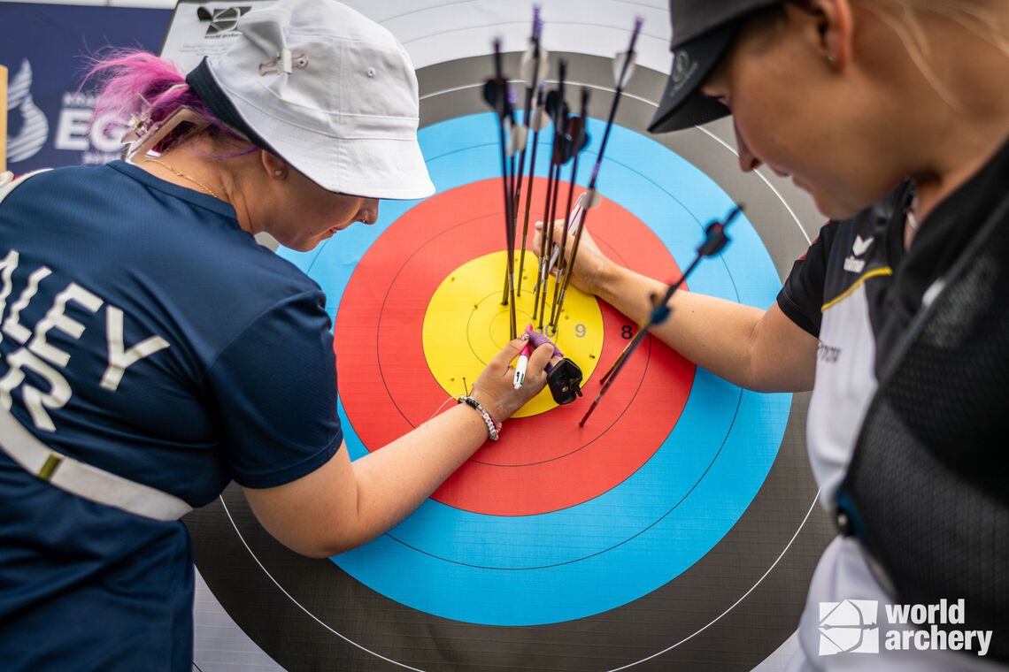 Penny Healey and Katharina Bauer at the target.
