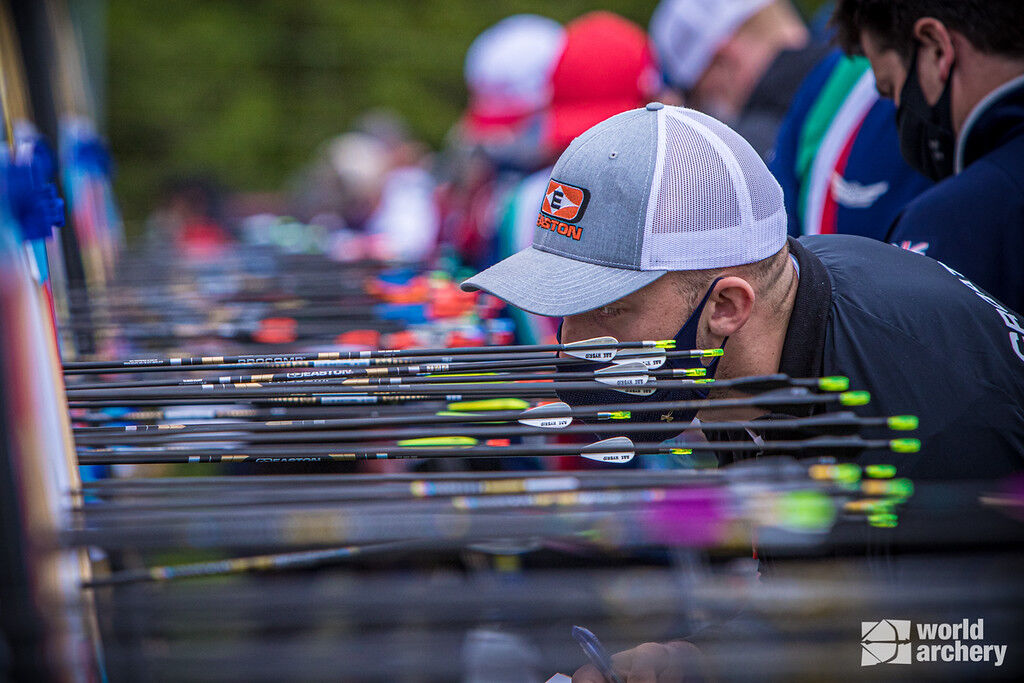 Archers take different approaches to the breaks between arrows at the 2021 Hyundai Archery World Cup in Lausanne.