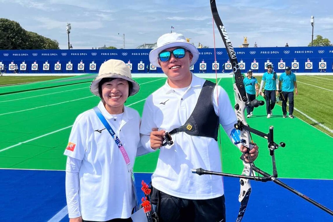 Coach Sally with Bhutan’s only archer at Paris 2024, Lam Dhorji.