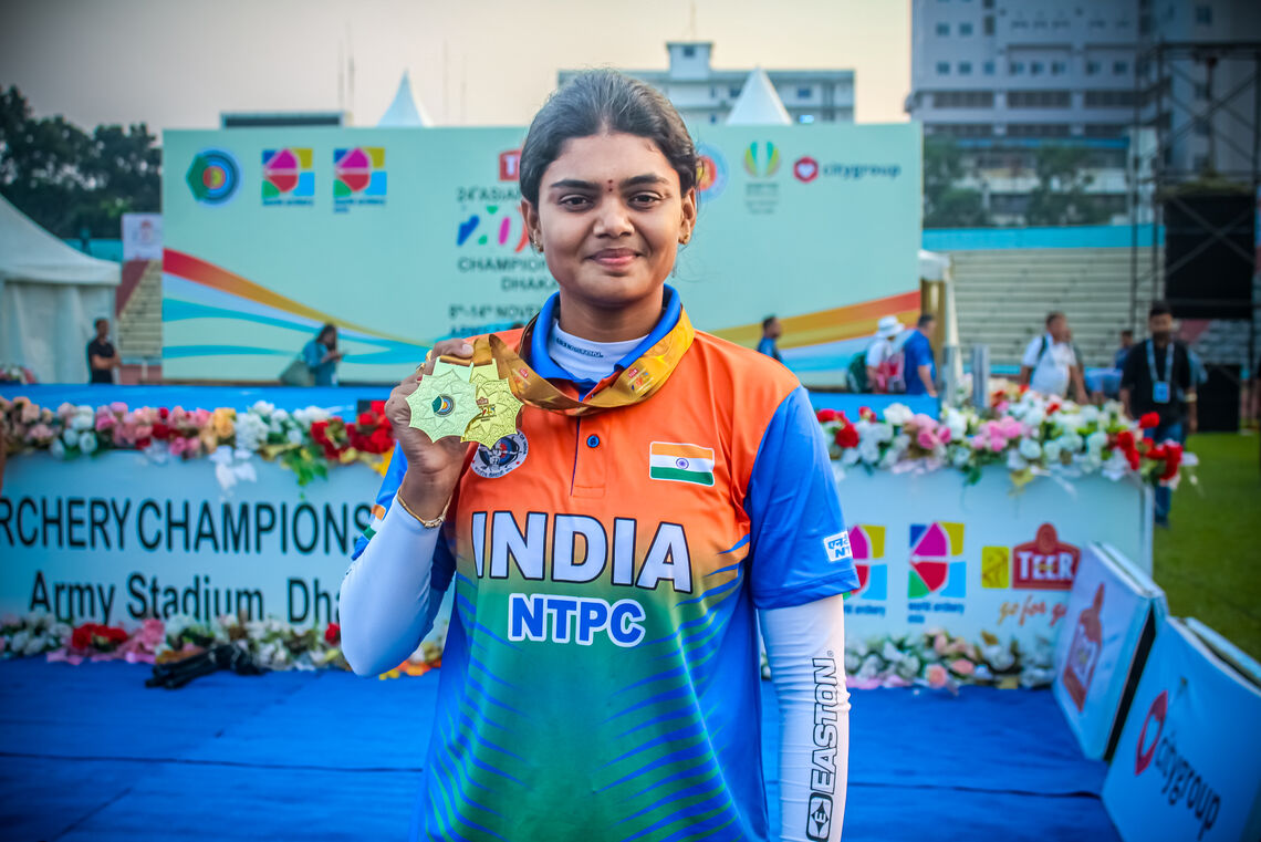Jyothi Surekha Vennam became the first Indian archer to win two gold medals at a single edition of the continental championships.
