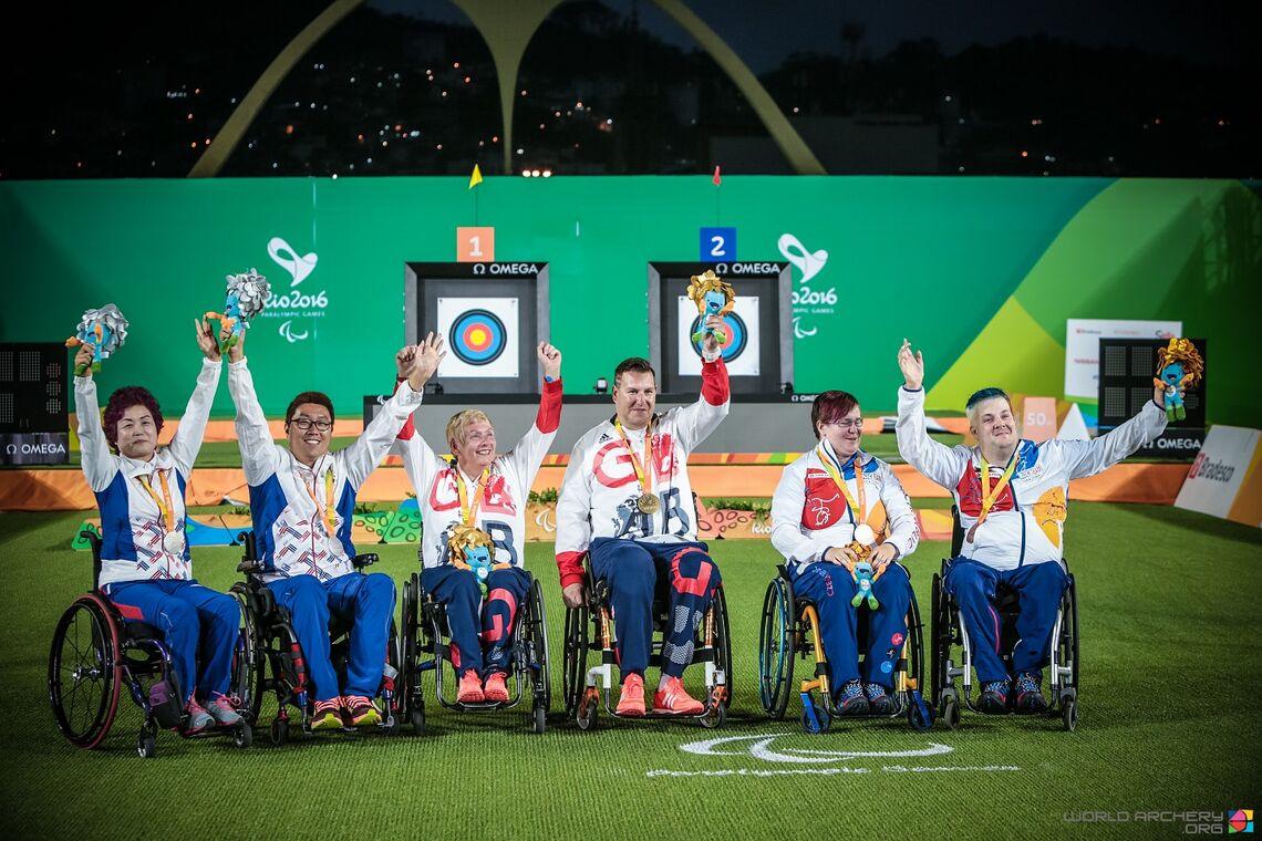 The W1 mixed team podium at the Rio 2016 Paralympic Games.