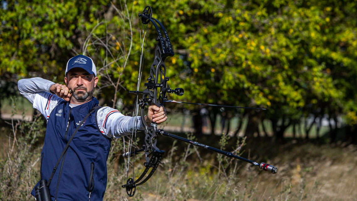 PJ Deloche shooting at Yankton 2022 World Archery Field Championships.