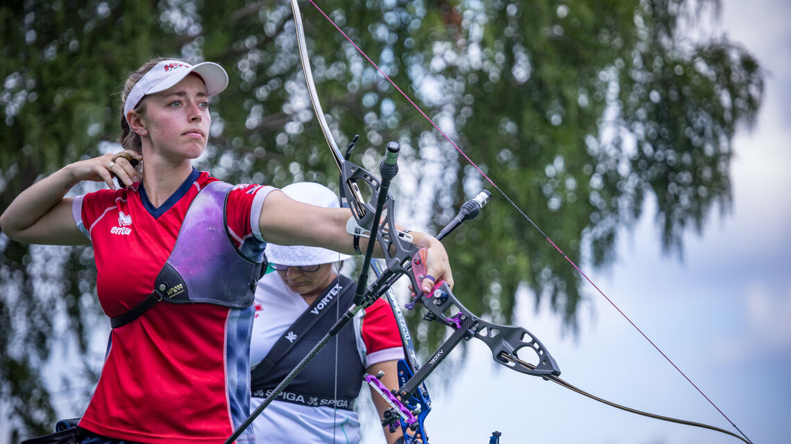 Pitman shoots at the World Games in 2023.