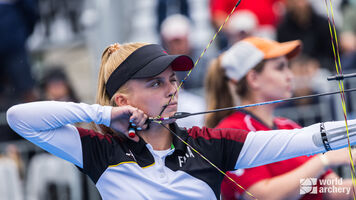 Mariya Shkolna shoots during finals in Paris.