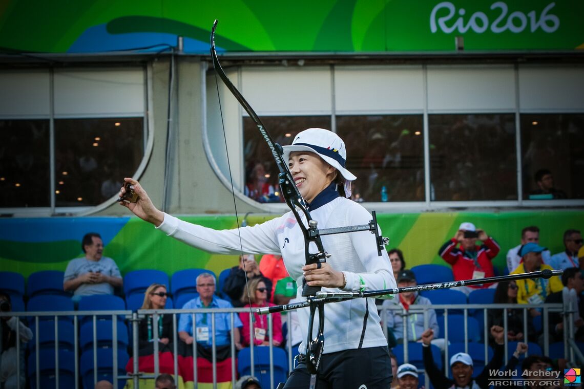 Chang Hye Jin celebrates winning the Rio 2016 Olympic Games.
