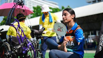 Sheetal Devi shooting at inaugural Hyundai World Archery Para Series in Bangkok.