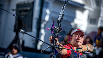 Casey Kaufhold at the 2023 Hyundai Archery World Cup Final.