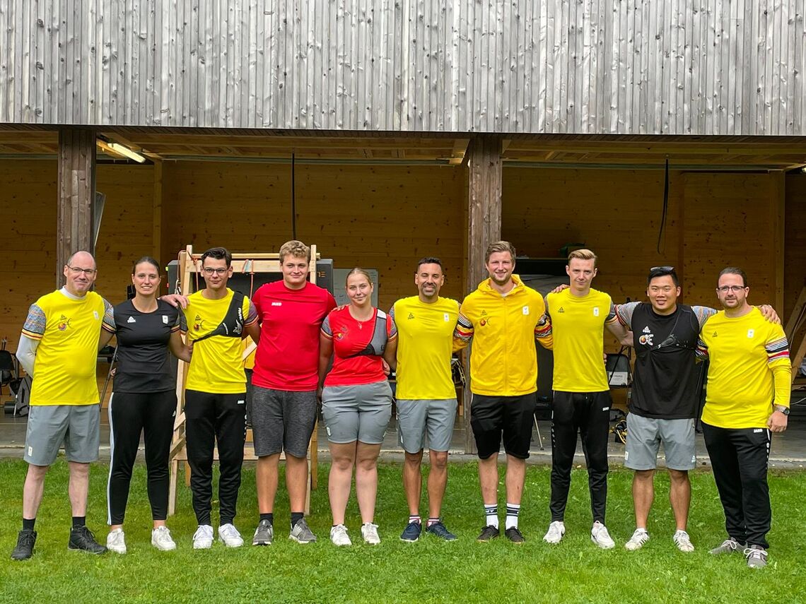 Belgium team posing with new head coach Nicolas Rifat (centre).