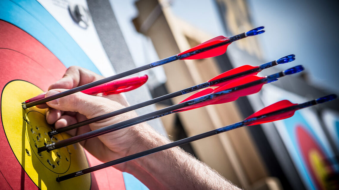 Arrows in a compound target at 50 metres.
