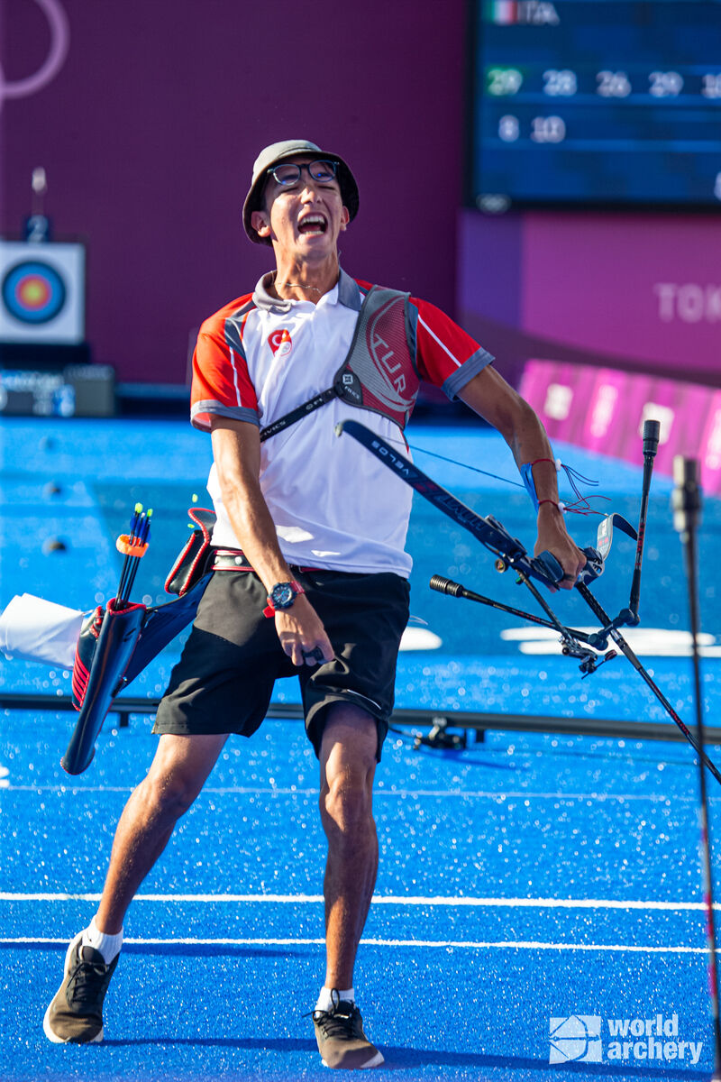 Sequence: Mete Gazoz celebrates winning the Olympic Games.
