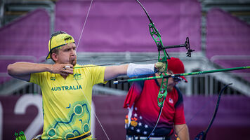 Taymon Kenton-Smith shoots at the Tokyo 2020 Paralympic Games.